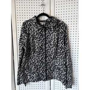 Laura Ashley Women's XL Black‎ White Geo Zip Pocket Windbreaker Jacket Roll Tab